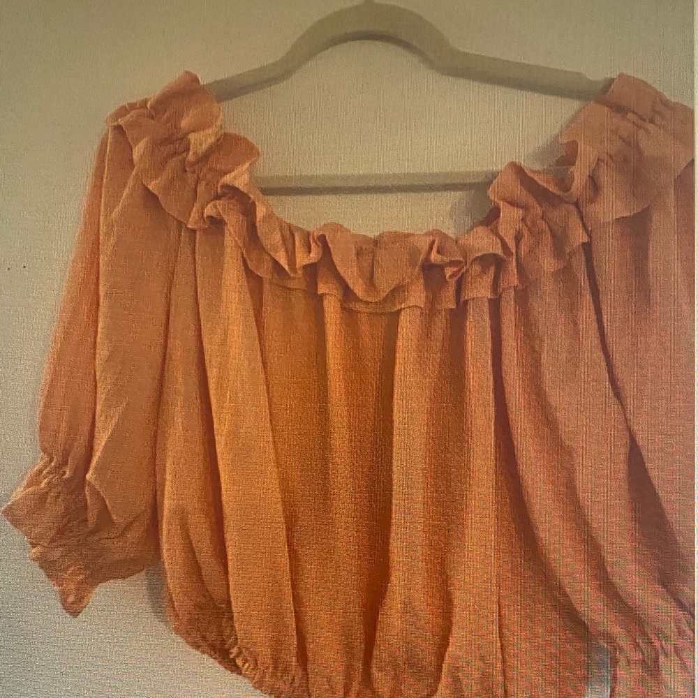 Rust Orange Ruffled Off-Shoulder Women's Top